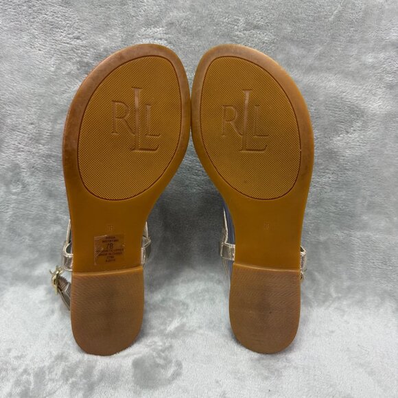 Lauren Ralph Lauren Womens Metallic T-Strap Sandals 7B Synthetic Upper - Picture 3 of 8